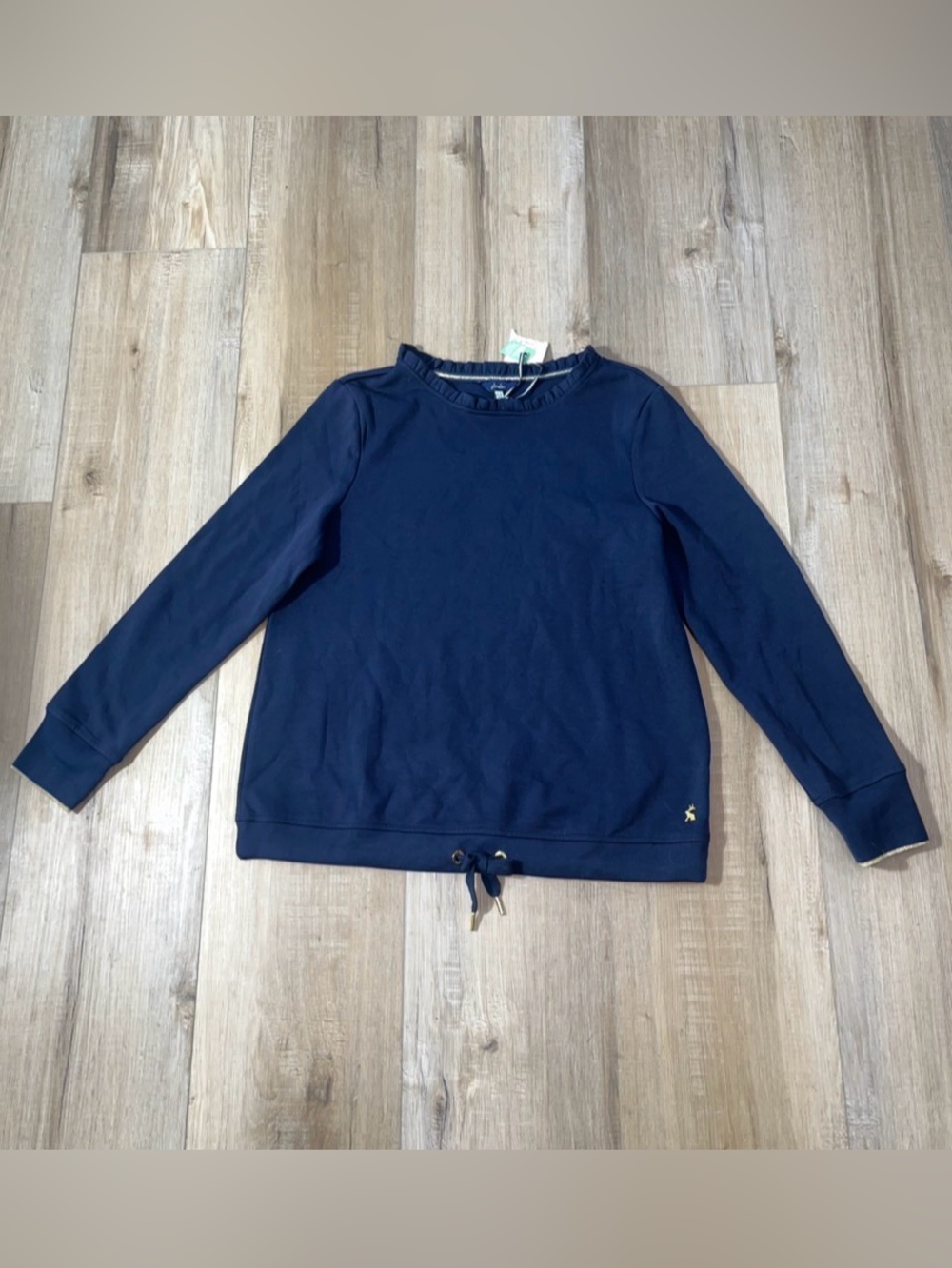 NWT Joules Women’s Laurel Navy Blue Ruffled Neck Drawstring Hem Sweatshirt 6